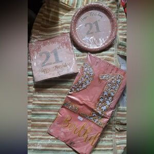 21st Birthday Pink Party Supplies Set